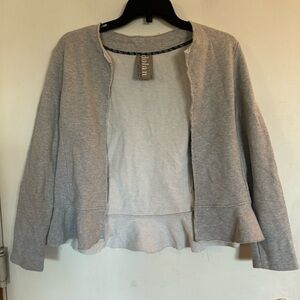 Dolan by anthropology, stretchy light, gray open front pull on ruffle hem blazer